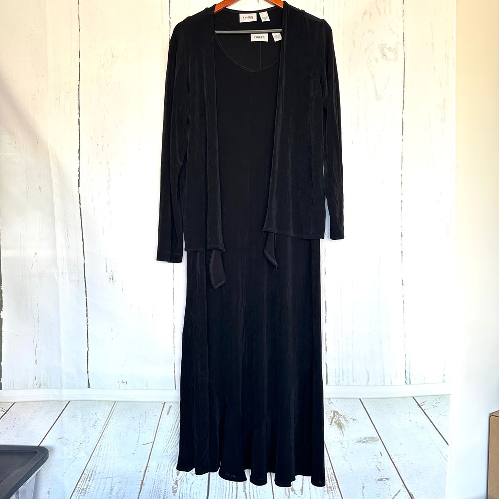 CHICOS Travelers Black Sleeveless Maxi  Dress Lightweight Stretch Size 1/ Small